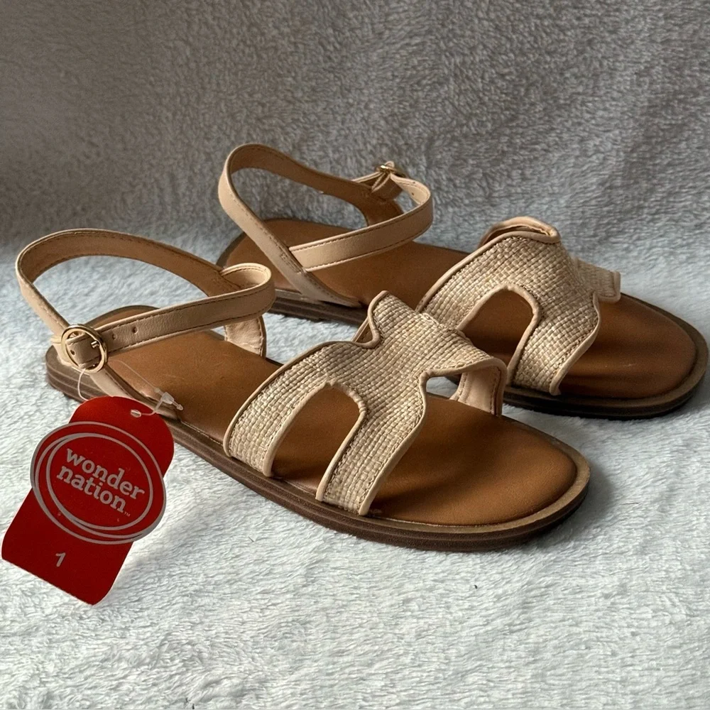 Wonder Nation Girls Tan‎ Sandals Size 1 Adjustable Straps New